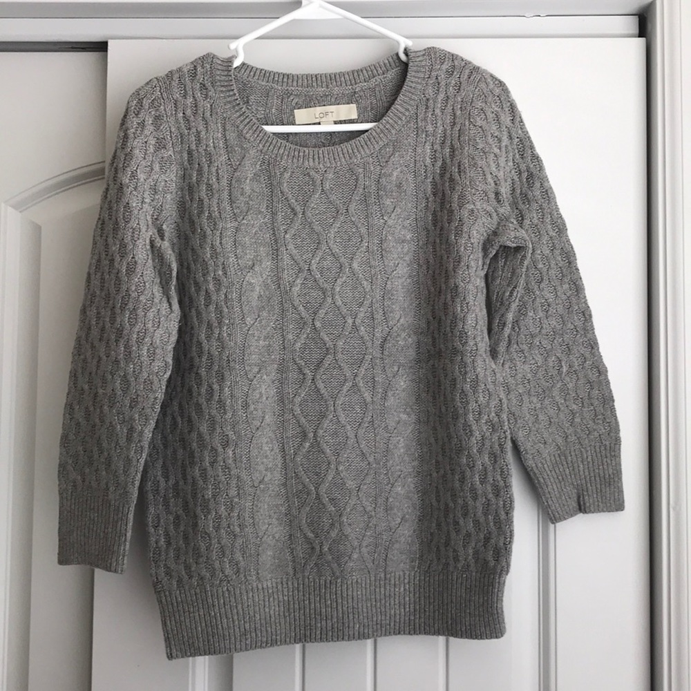 Gray LOFT Cable Knit Sweater